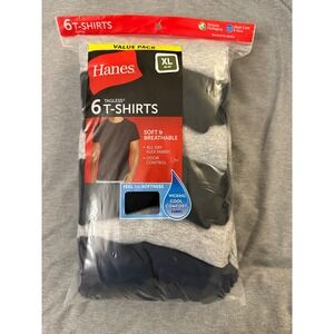 Hanes Mens XL 6 Pack Tagless TShirts Soft Breathable Odor Control Grey Black
